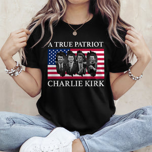 Charlie Kirk Memorial A True Patriot American Flag Dark Shirt CH07 67446