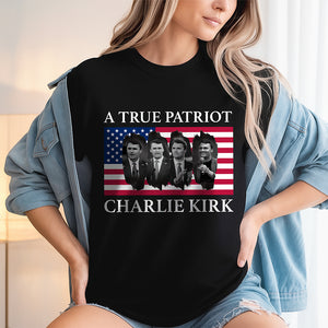 Charlie Kirk Memorial A True Patriot American Flag Dark Shirt CH07 67446