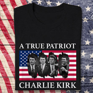 Charlie Kirk Memorial A True Patriot American Flag Dark Shirt CH07 67446