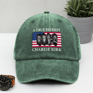 Charlie Kirk Memorial A True Patriot American Flag Washed Denim Baseball Cap CH07 67452