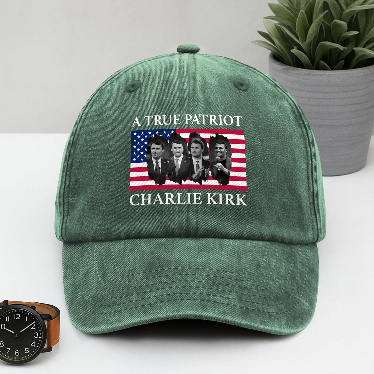 Charlie Kirk Memorial A True Patriot American Flag Washed Denim Baseball Cap CH07 67452