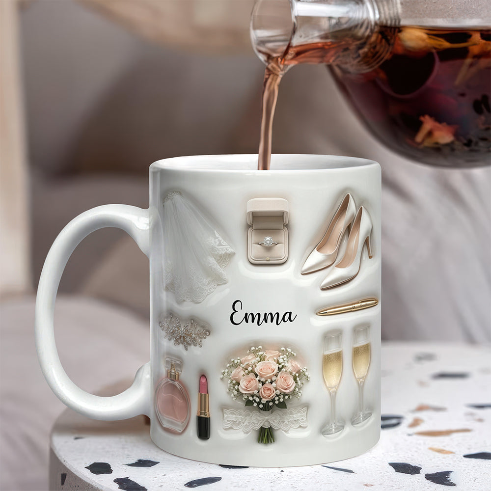 Personalized Wedding Bride & Groom 3D Inflated Effect Printed Mug Gift for Bride, Groom, Newlywed Couple TH10 170581