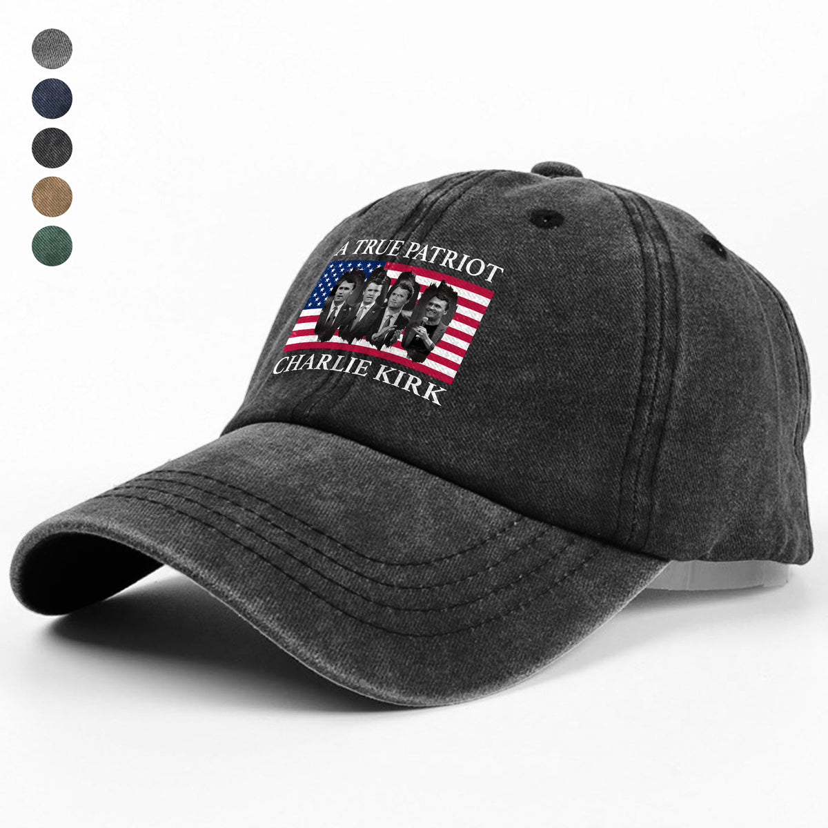 Charlie Kirk Memorial A True Patriot American Flag Washed Denim Baseball Cap CH07 67452