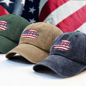 FREEDOM America Flag - Charlie Kirk Memorial Washed Denim Baseball Cap CH07 67590