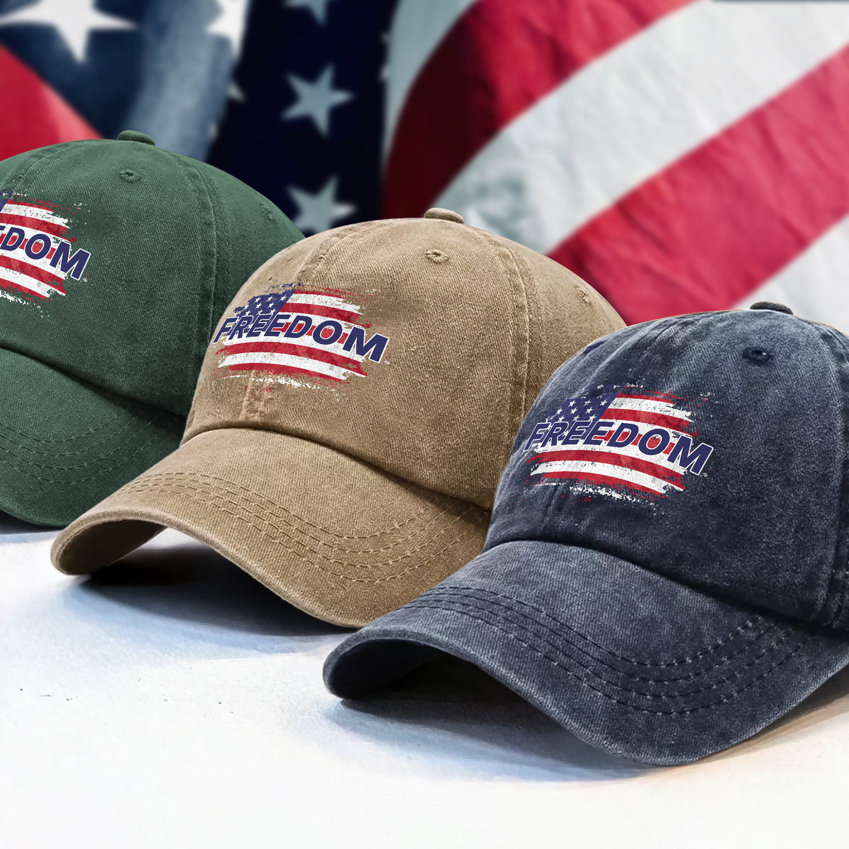 FREEDOM America Flag - Charlie Kirk Memorial Washed Denim Baseball Cap CH07 67590