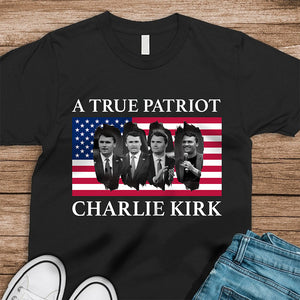 Charlie Kirk Memorial A True Patriot American Flag Dark Shirt CH07 67446