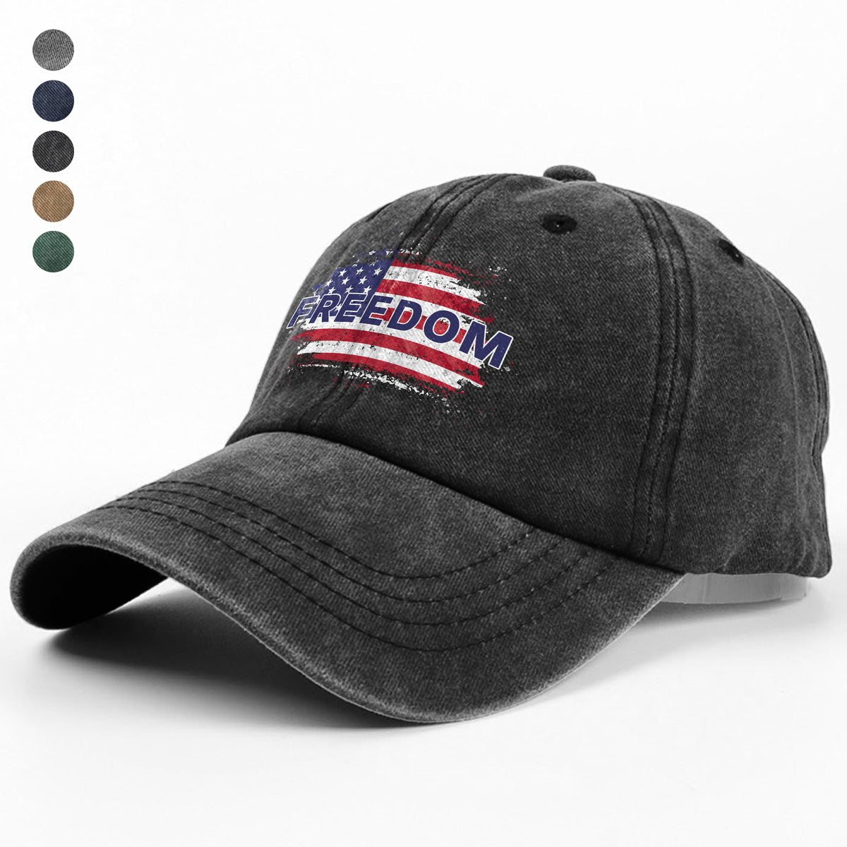 FREEDOM America Flag - Charlie Kirk Memorial Washed Denim Baseball Cap CH07 67590