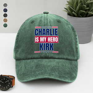 Charlie Kirk Is My Hero Memorial Personalized Denim Baseball Cap LM32 65561
