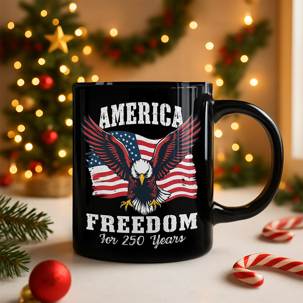 America 250 Years of Freedom Patriotic Eagle Flag Black Mug HA75 897336