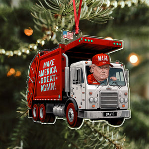 Custom Name Trump Garbage Truck Make America Great Again Acrylic Ornament HO82 65360