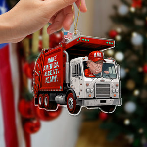 Trump Garbage Truck Make America Great Again Acrylic Ornament HO82