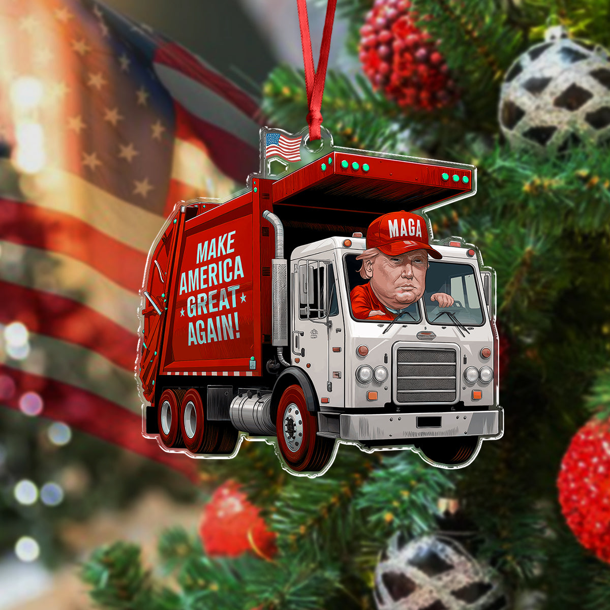 Trump Garbage Truck Make America Great Again 2D Print Acrylic Ornament HO82