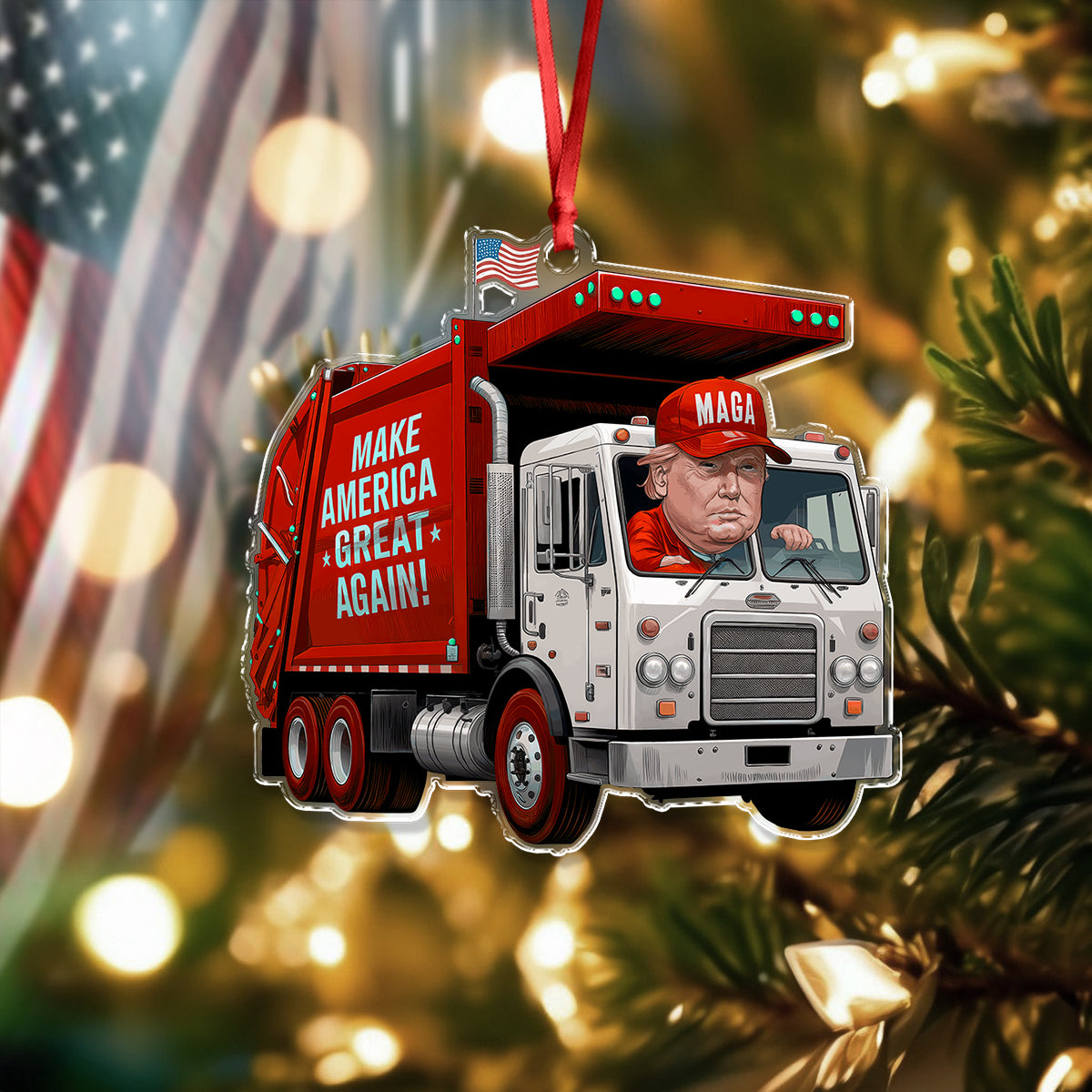 Custom Name Trump Garbage Truck Make America Great Again Acrylic Ornament HO82 65360