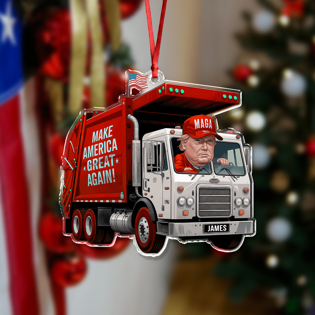 Custom Name Trump Garbage Truck Make America Great Again Acrylic Ornament HO82 65360