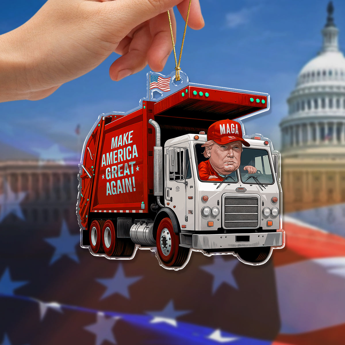 Custom Name Trump Garbage Truck Make America Great Again Acrylic Ornament HO82 65360