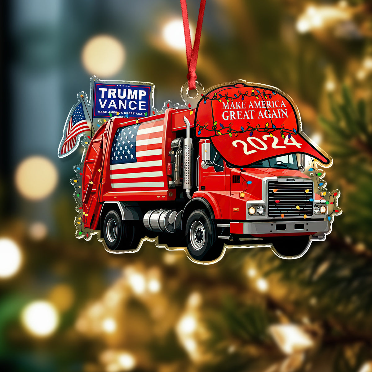 Trump Vance MAGA 2024 Garbage Truck Acrylic Ornament HO82 65330