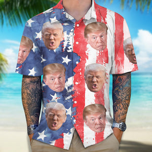 Custom Trump Face Photo With Us Flag Hawaii Shirt TA29 62487