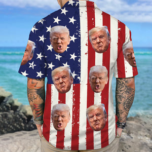 Custom Trump Face Photo With Us Flag Hawaii Shirt TA29 62487
